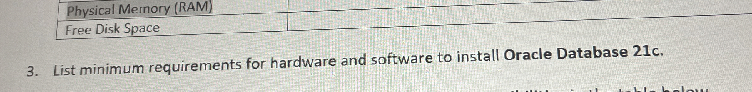List minimum requirements for hardware and