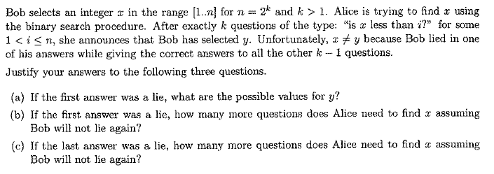 Bob selects an integer x in the range Bob selects