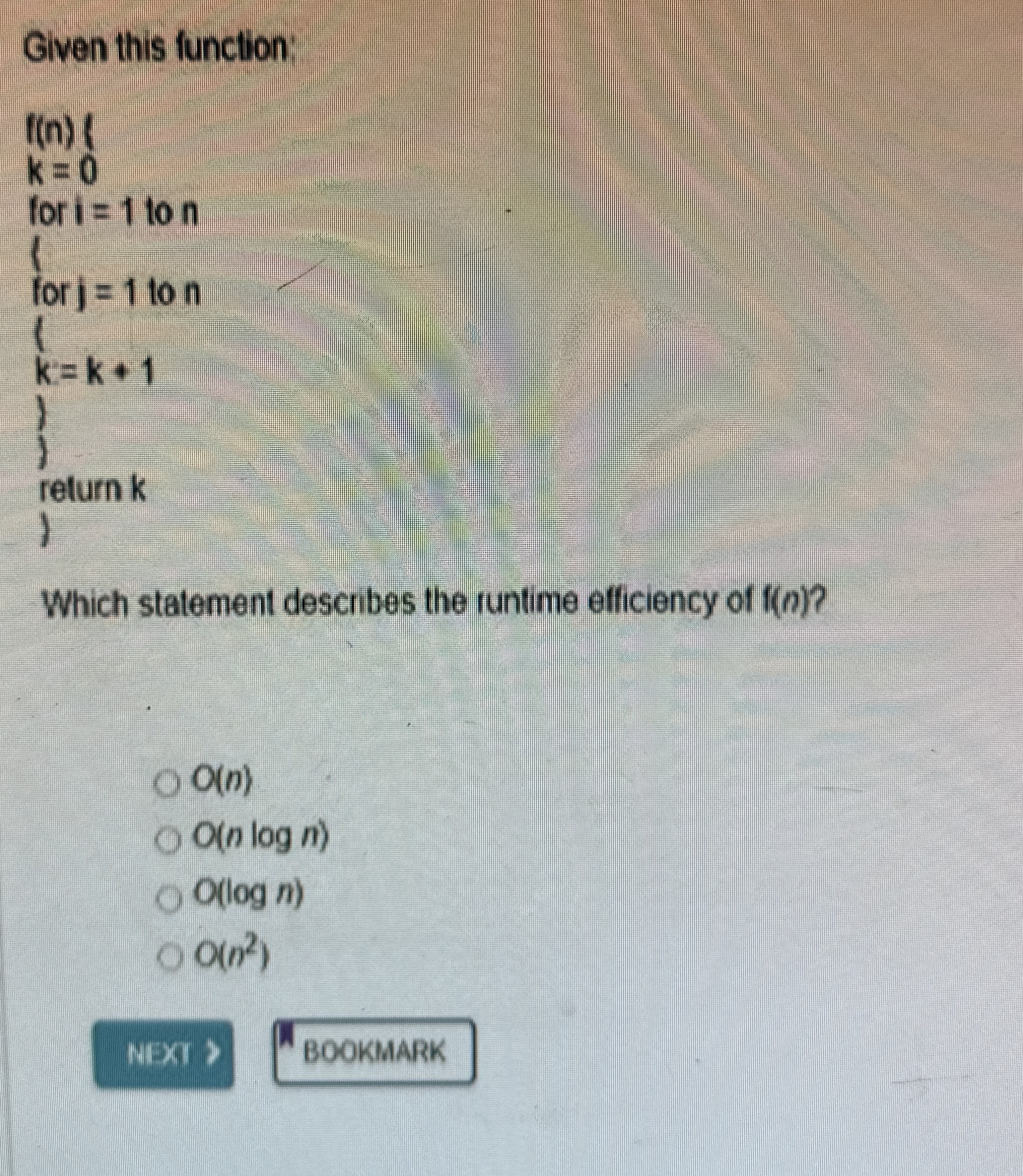 Given this function: I ( n ) Which statement