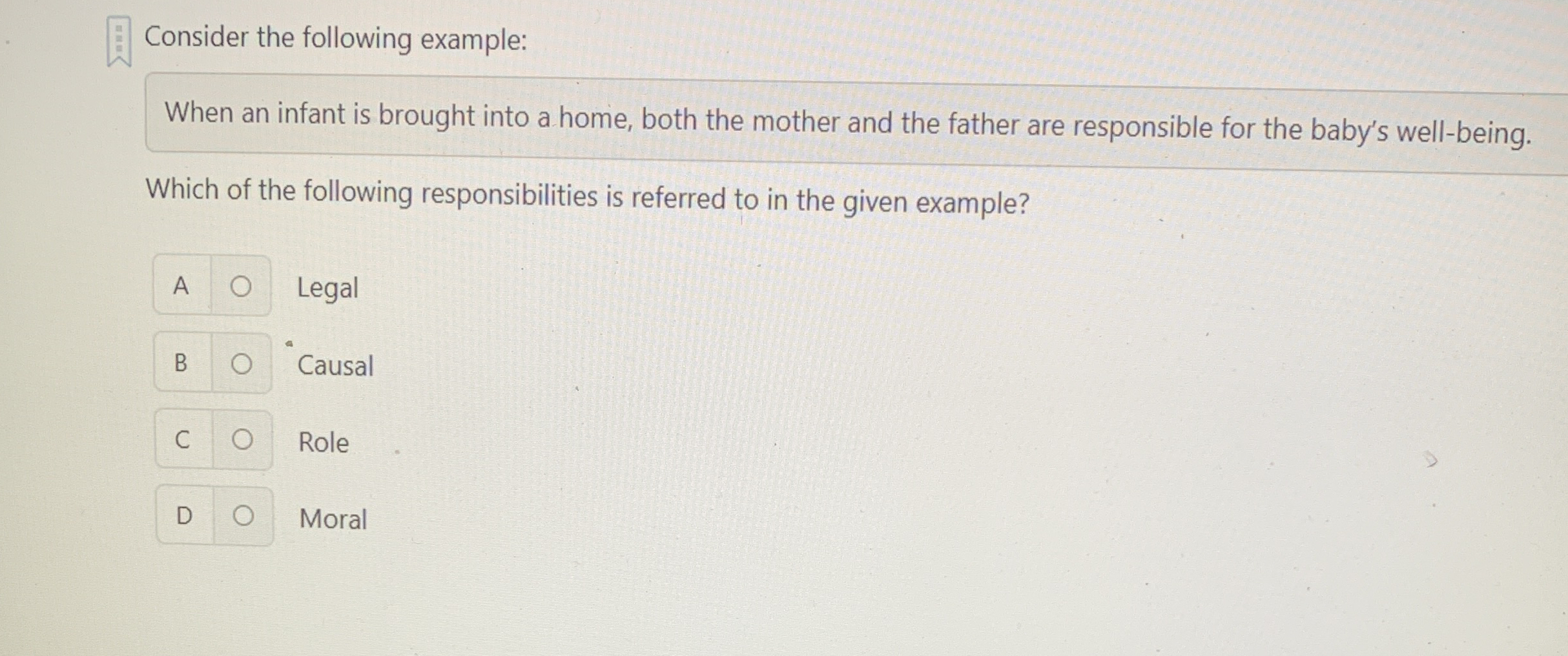 Consider the following example: When an infant is