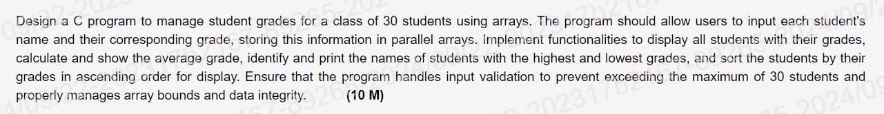 Design a C program to manage student grades for a
