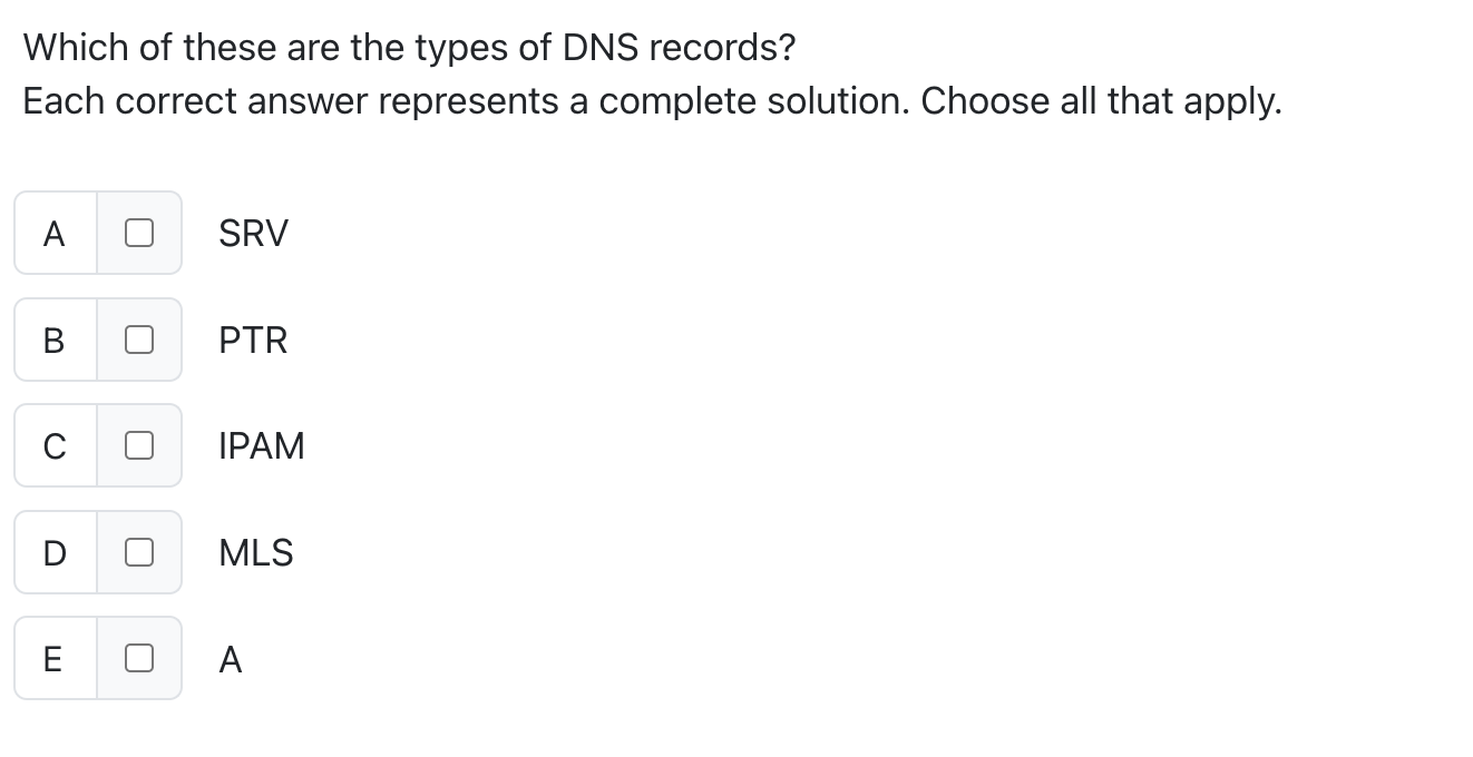 Which of these are the types of DNS records? Each