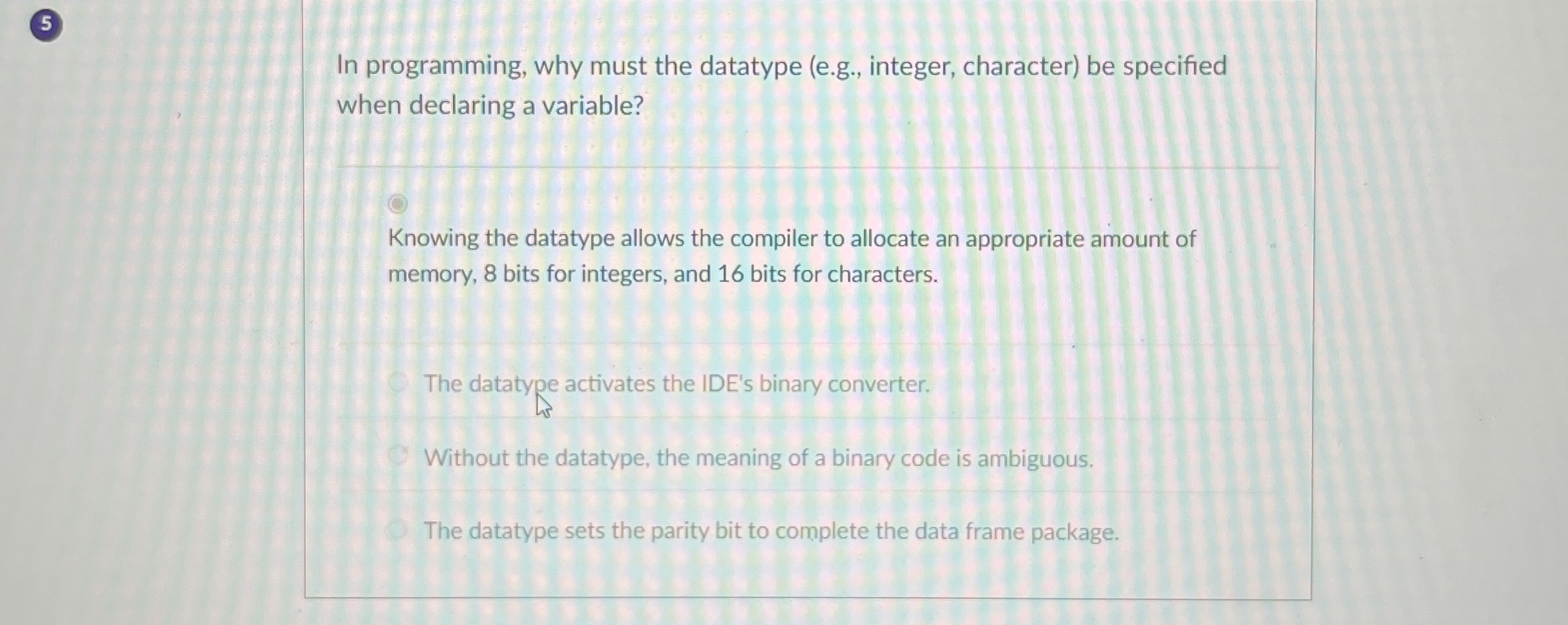 In programming, why must the datatype ( e . g . ,