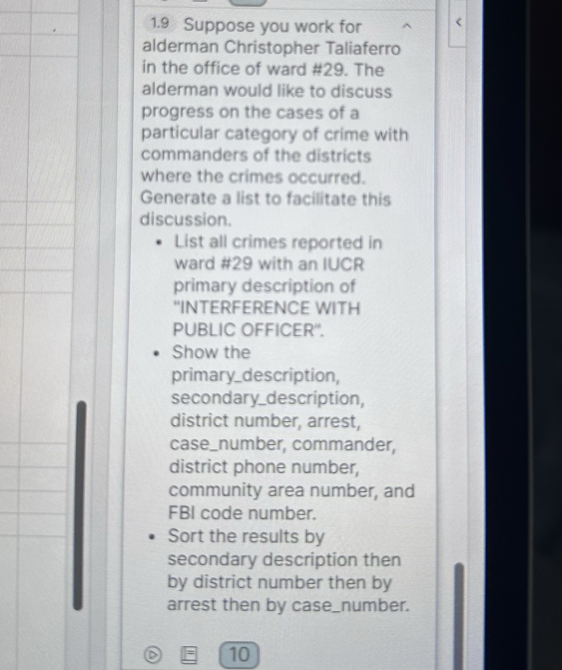 1 . 9 Suppose you work for alderman Christopher