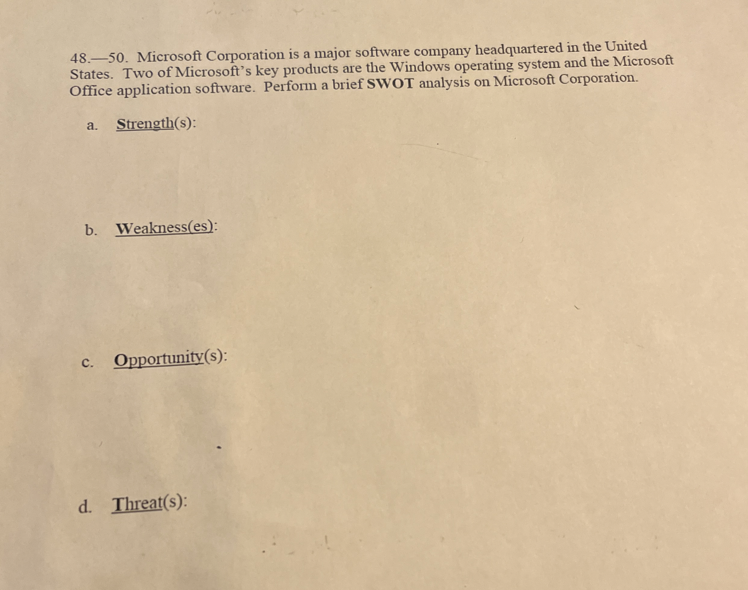 - 5 0 . Microsoft Corporation is a major software