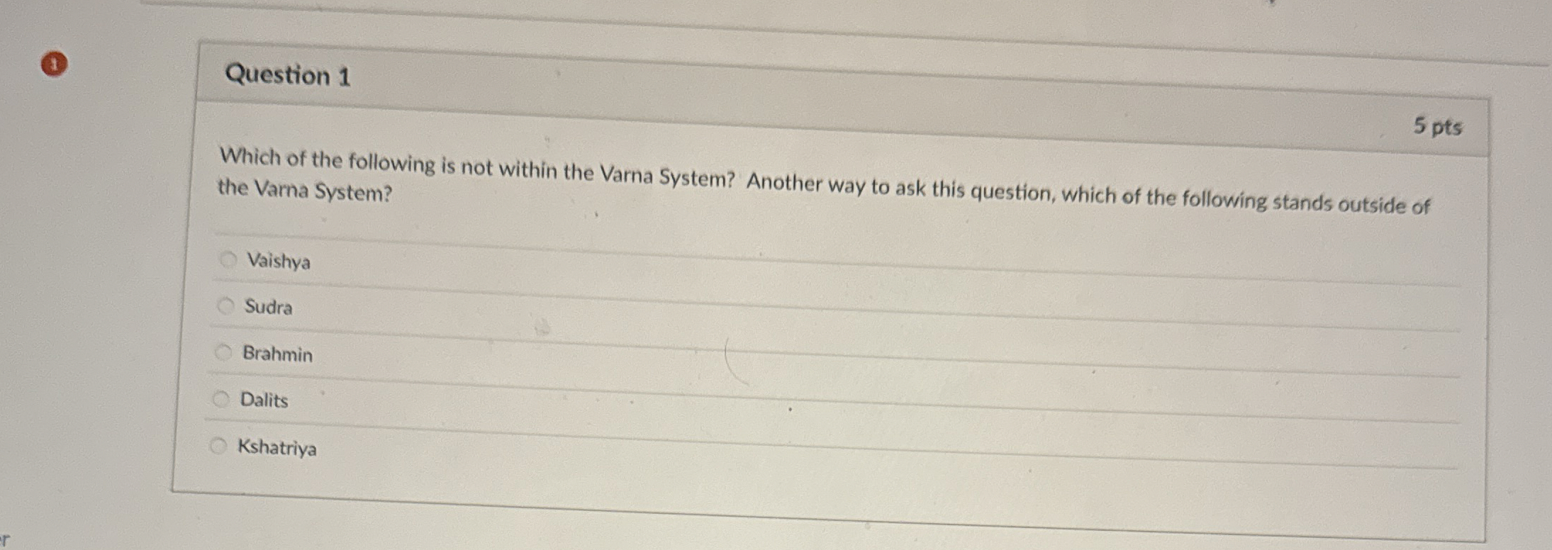 Question 1 Which of the following is not within