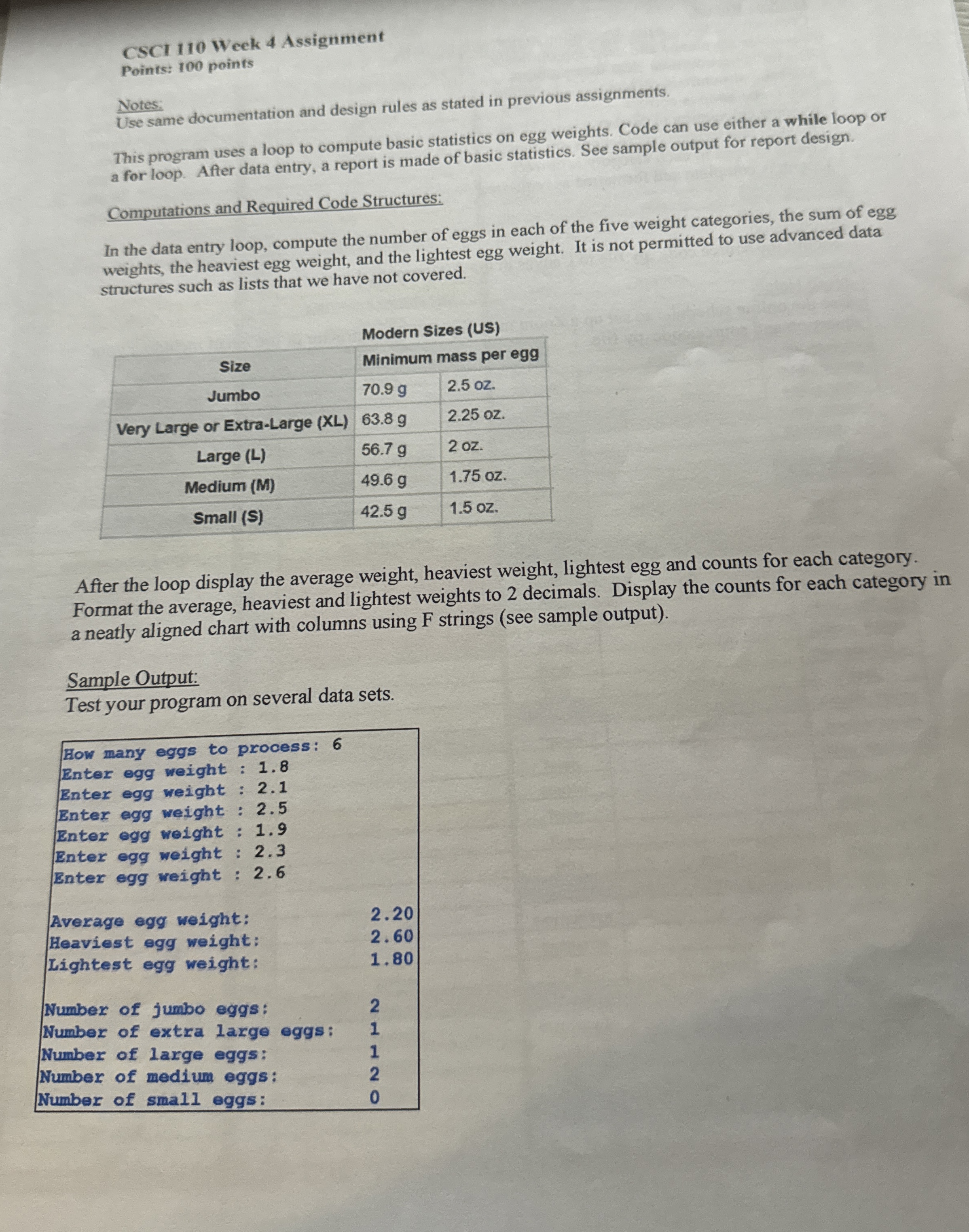 CSCI 1 1 0 Week 4 Assignment Points: 1 0 0 points