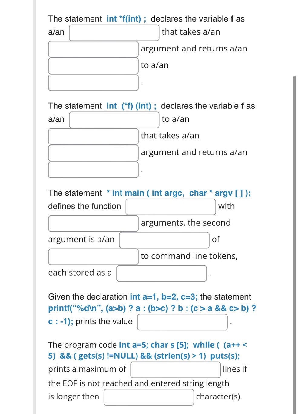 The statement int * f ( int ) ; declares the