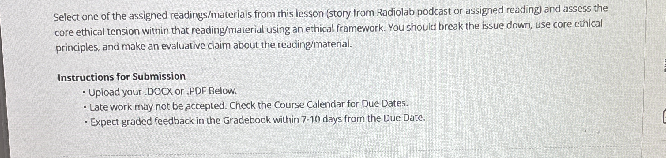 Select one of the assigned readings / materials