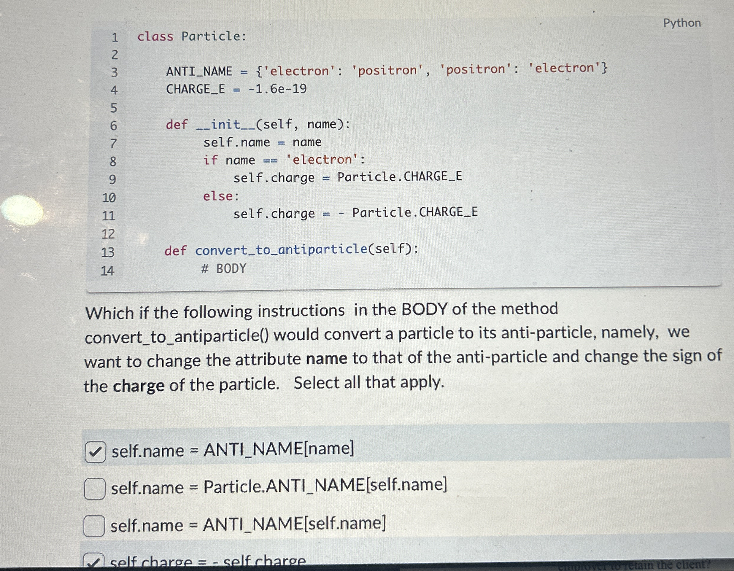 Python Which if the following instructions in the
