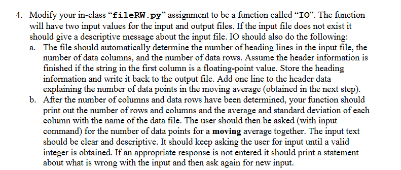 4 . In python. Modify your in - class "fileRW.py