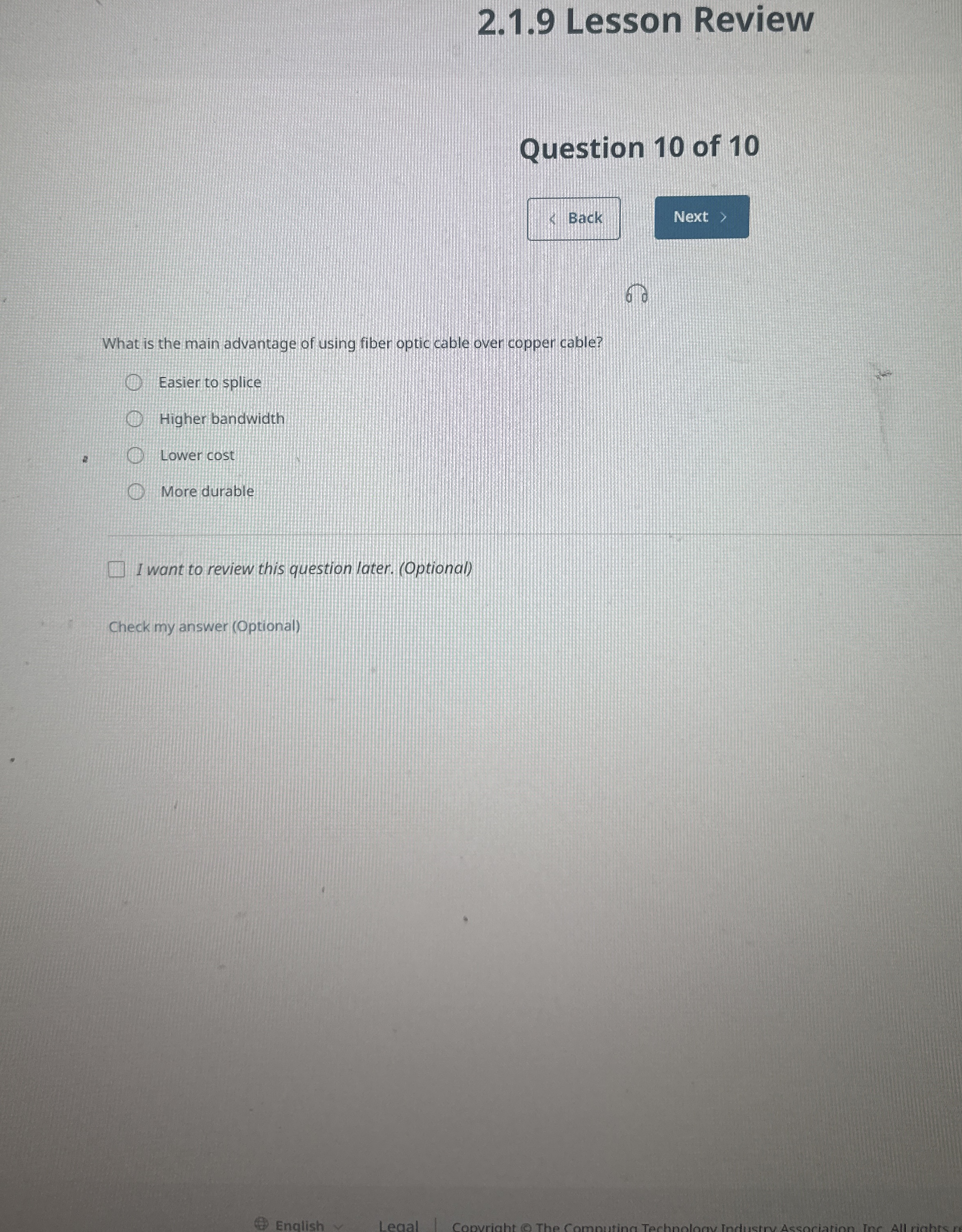 2 . 1 . 9 Lesson Review Question 1 0 of 1 0 Back