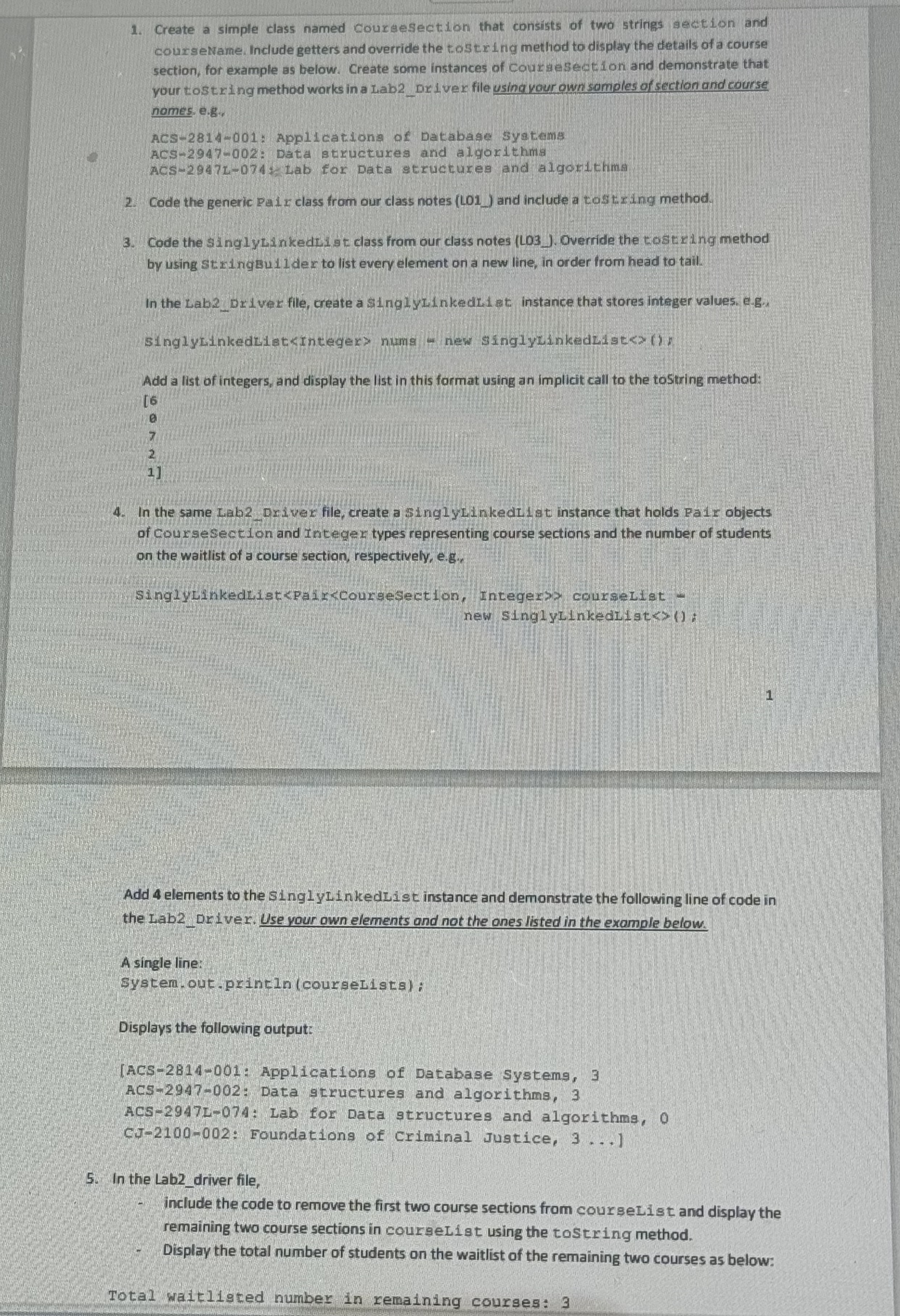 Create a simple class named Coursesection that