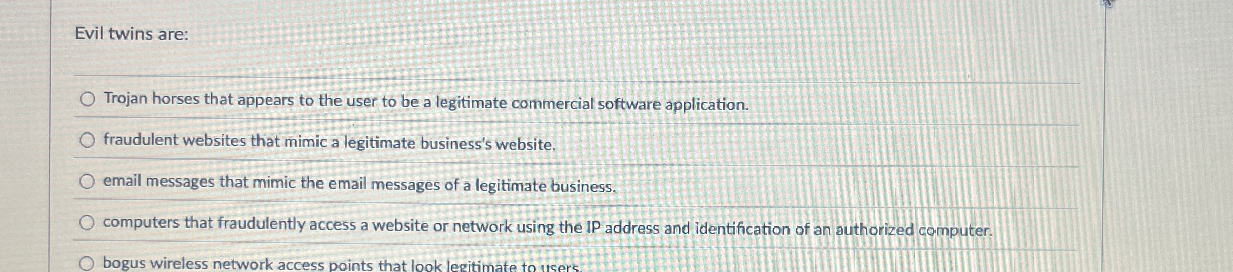 Evil twins are: Trojan horses that appears to the