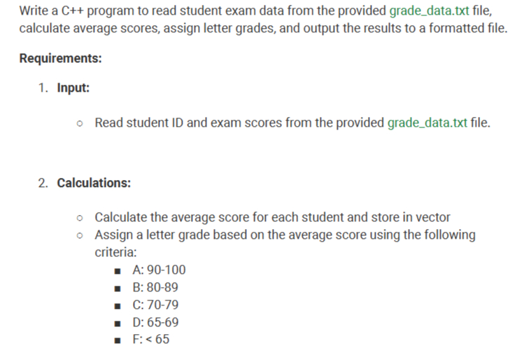 Write a C + + program to read student exam data