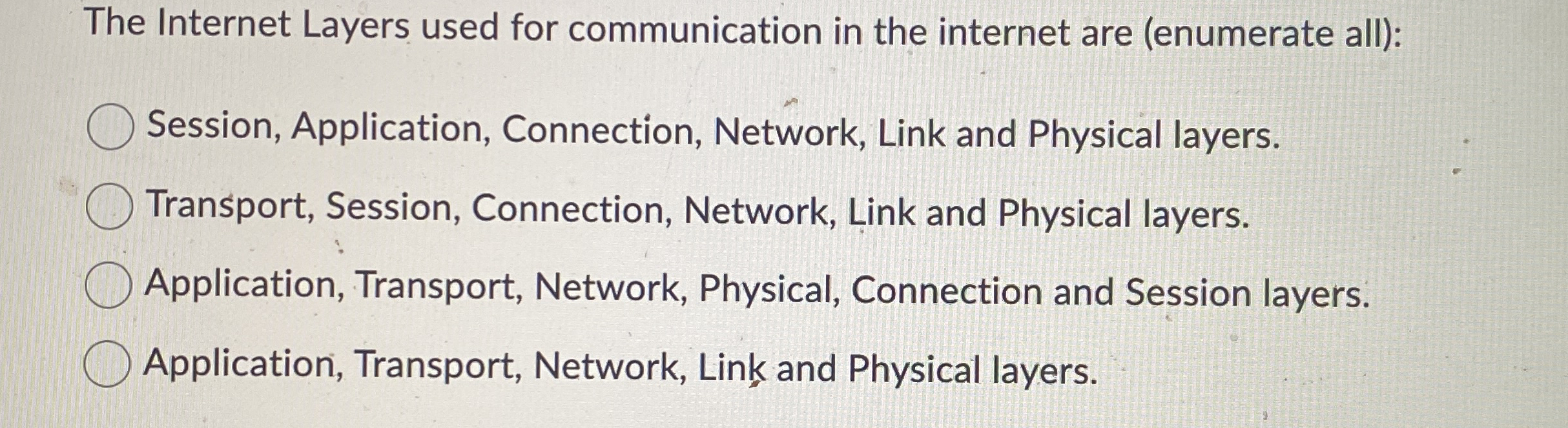 The Internet Layers used for communication in the