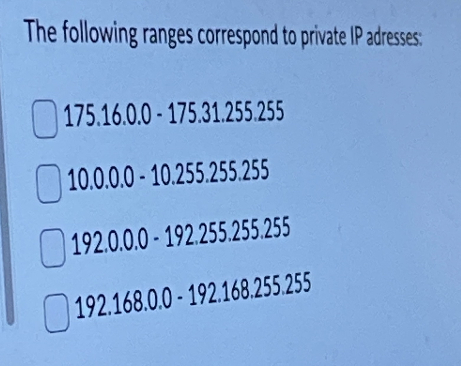 The following ranges correspond to private PP