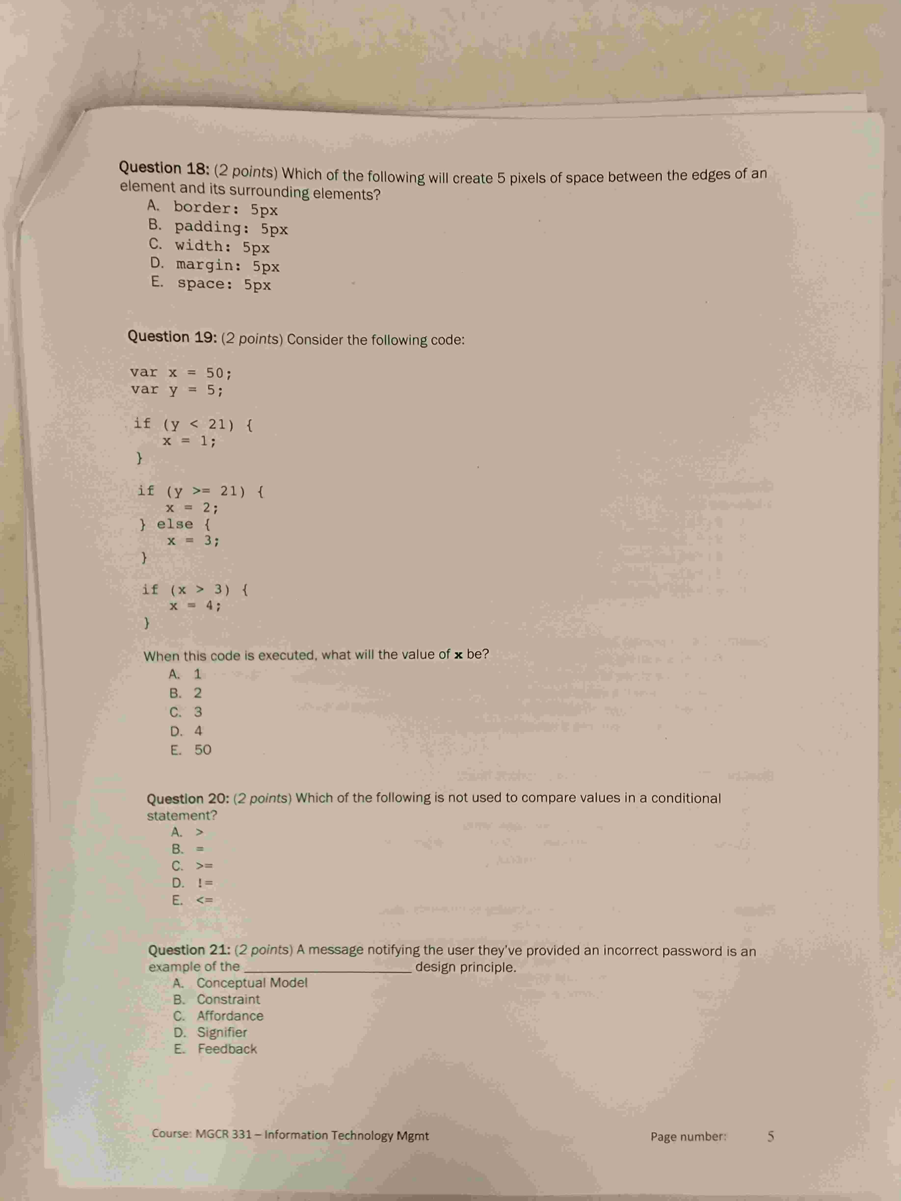 Question 1 8 : ( 2 points ) Which of the