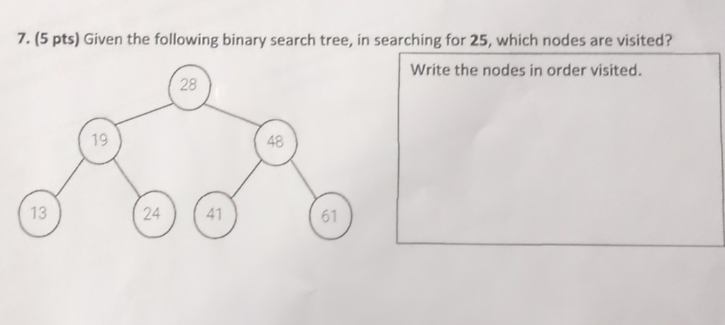 ( 5 pts ) Given the following binary search tree,