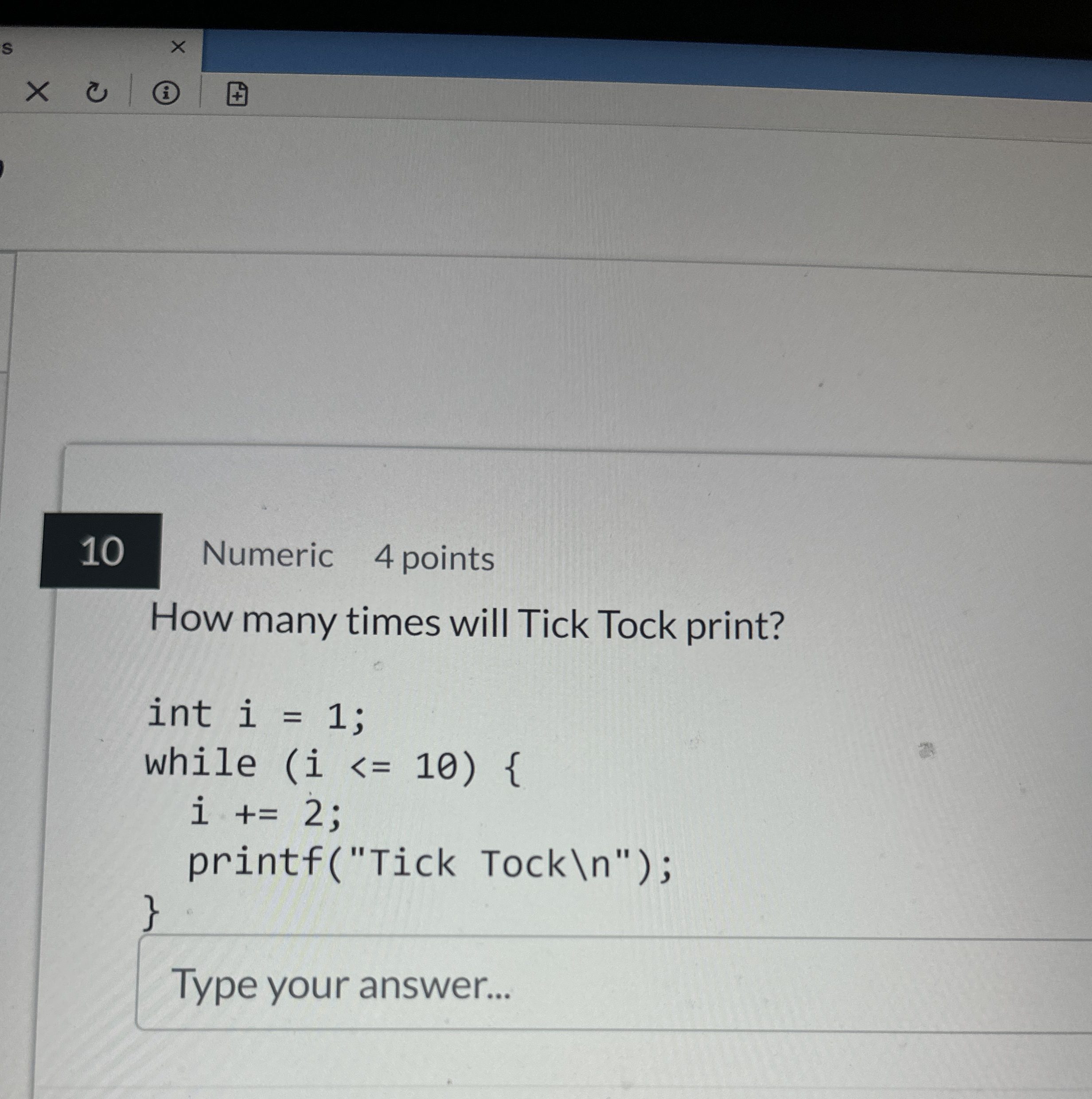 Numeric 4 points How many times will Tick Tock