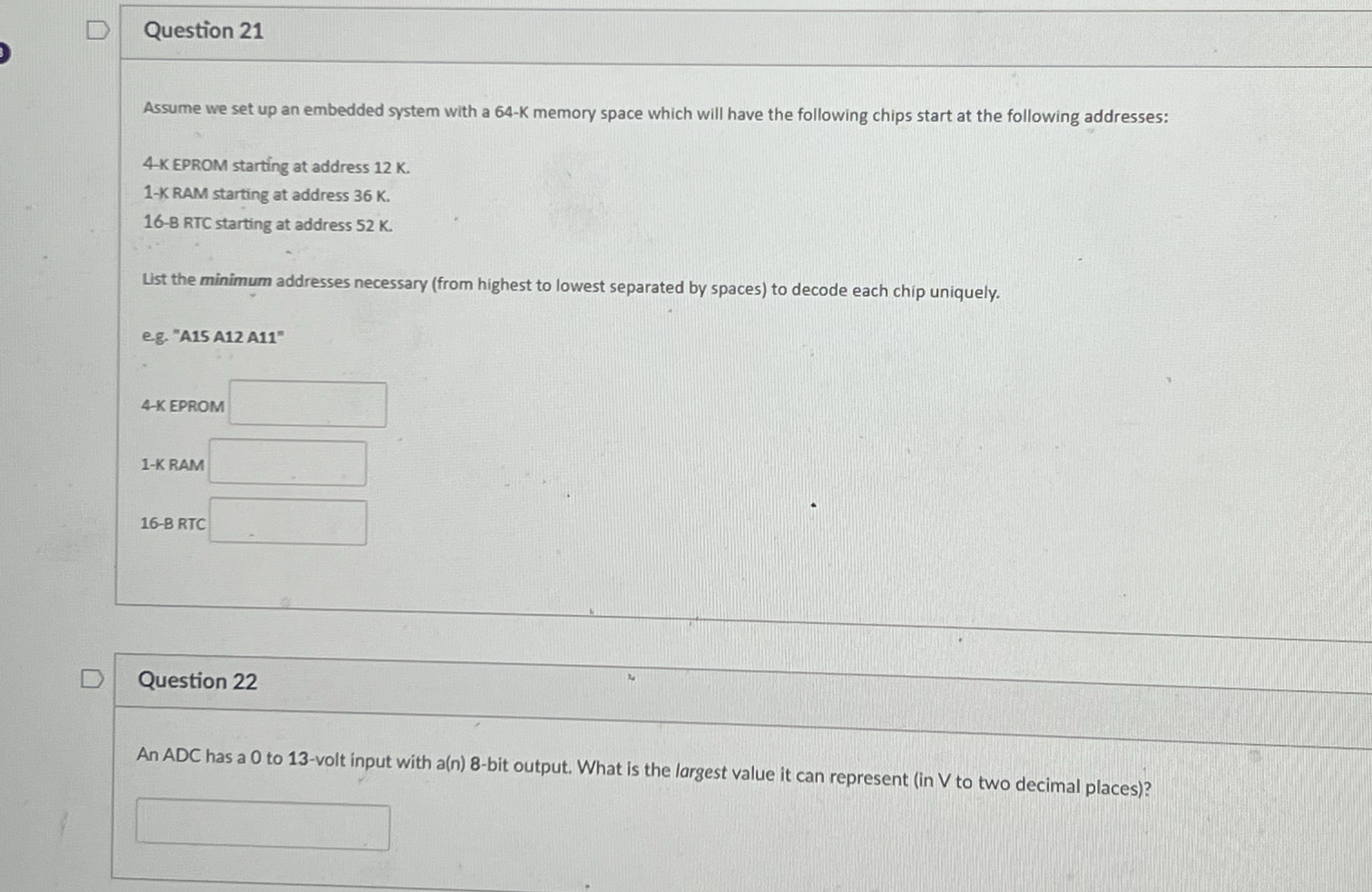 Question 2 1 Assume we set up an embedded system