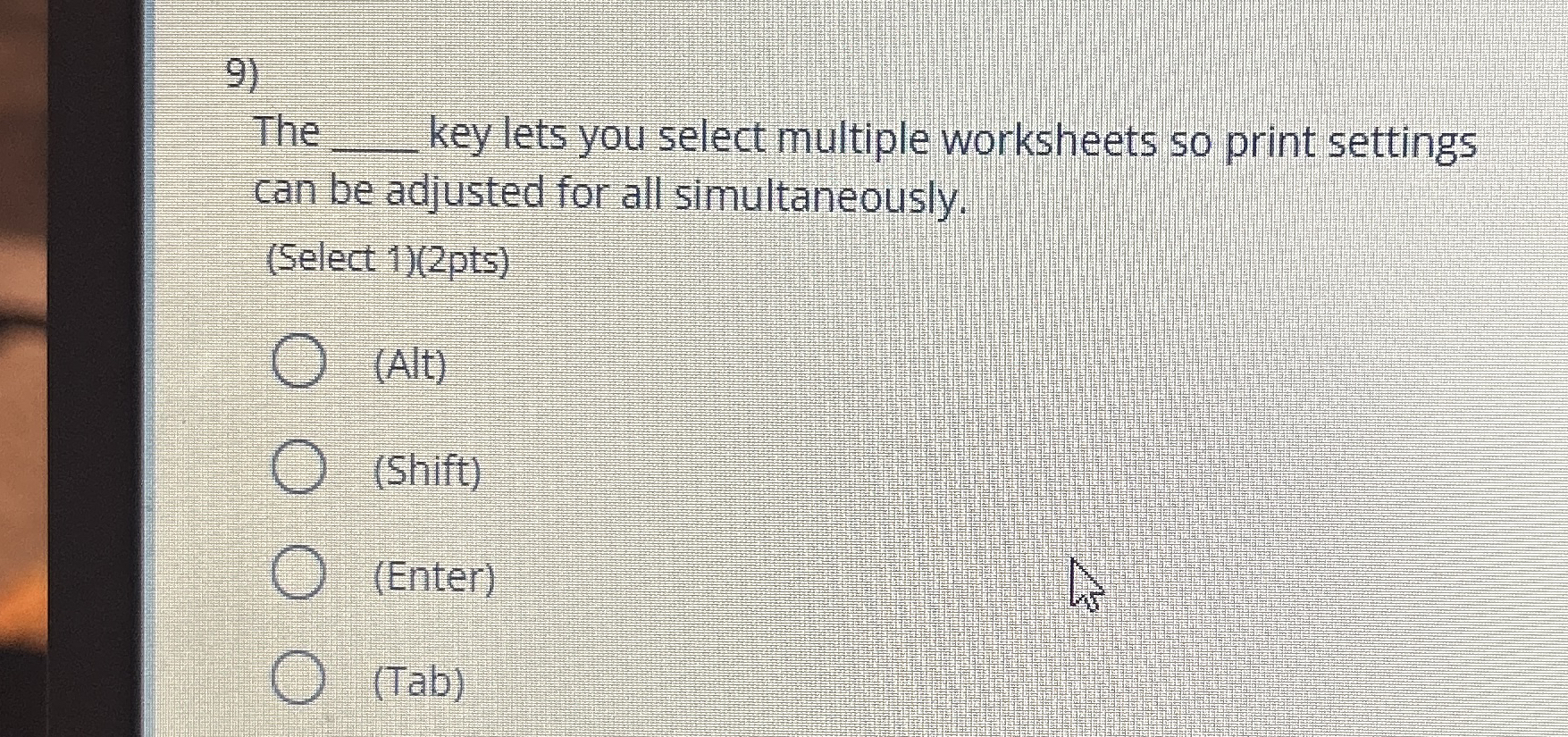 The q , key lets you select multiple worksheets