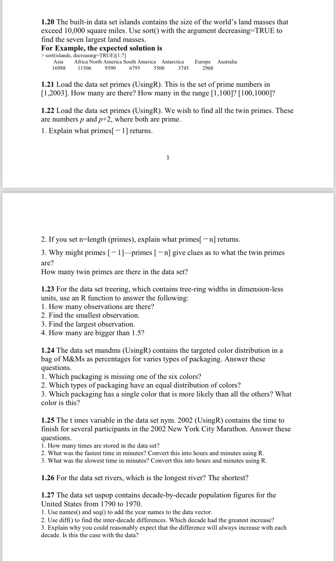 1 . 2 0 The built - in data set islands contains