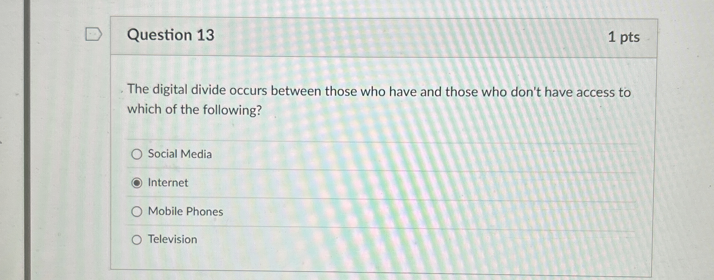 Question 1 3 The digital divide occurs between