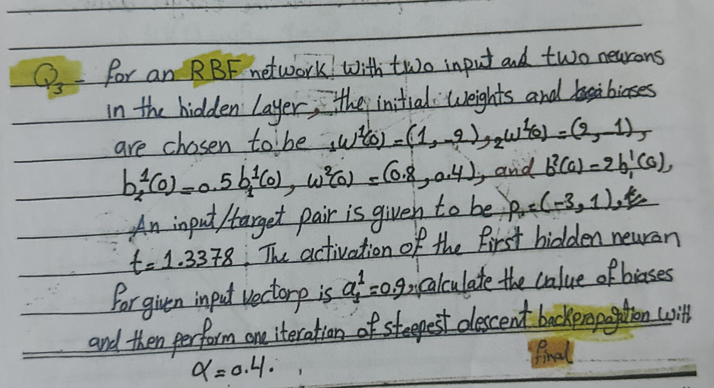 Q 3 - for an RBF network with two input and two