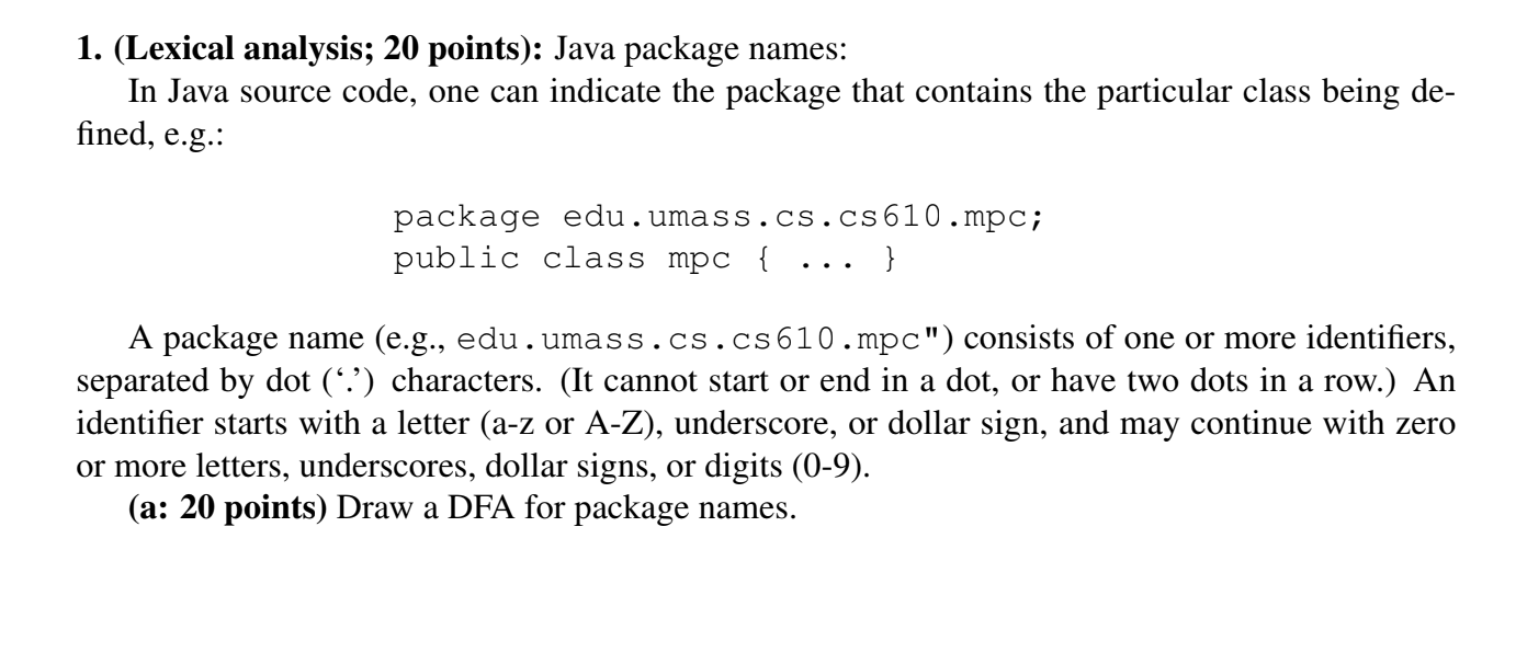 1 . ( Lexical analysis; 2 0 points ) : Java