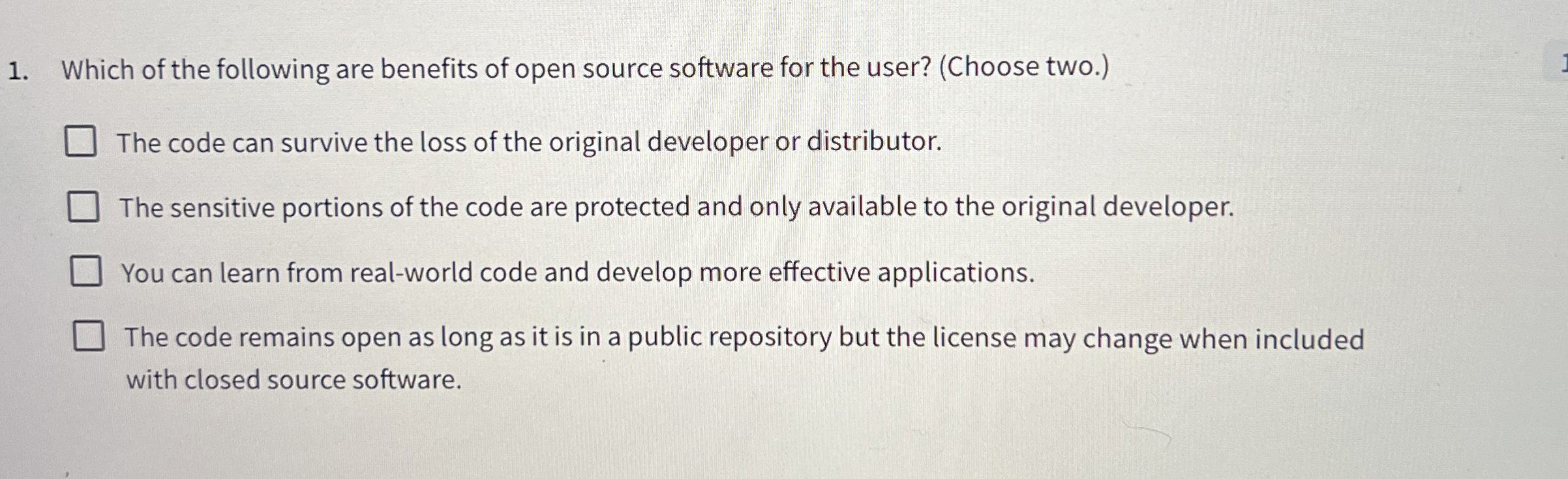 Which of the following are benefits of open