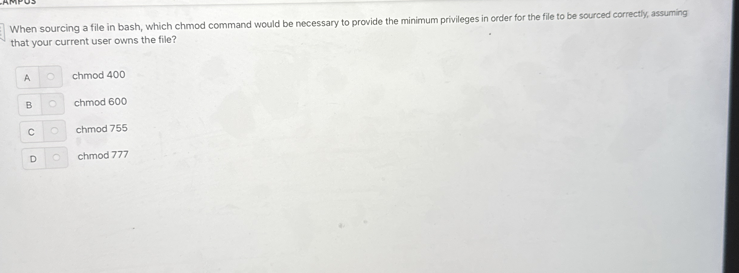When sourcing a file in bash, which chmod command