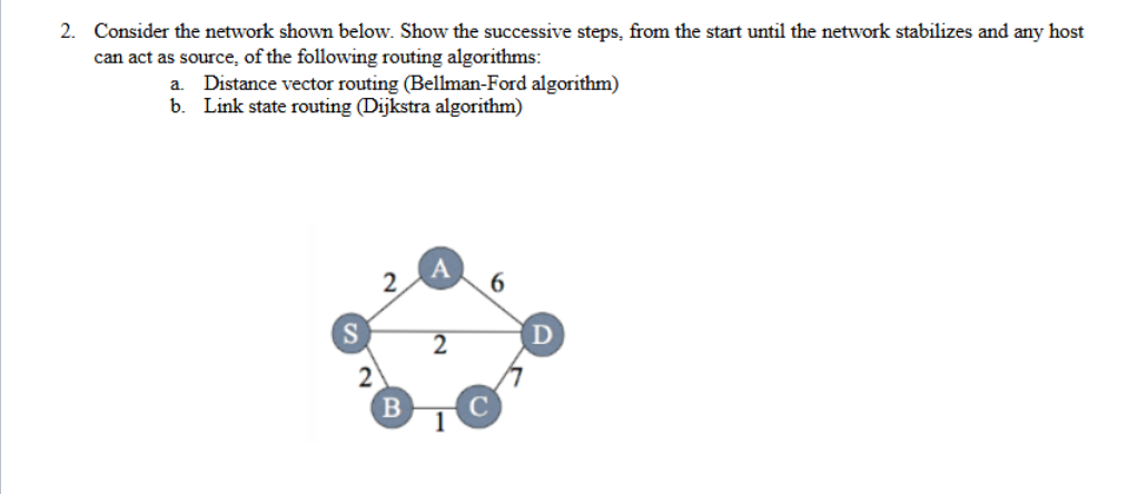 2 . Consider the network shown below. Show the