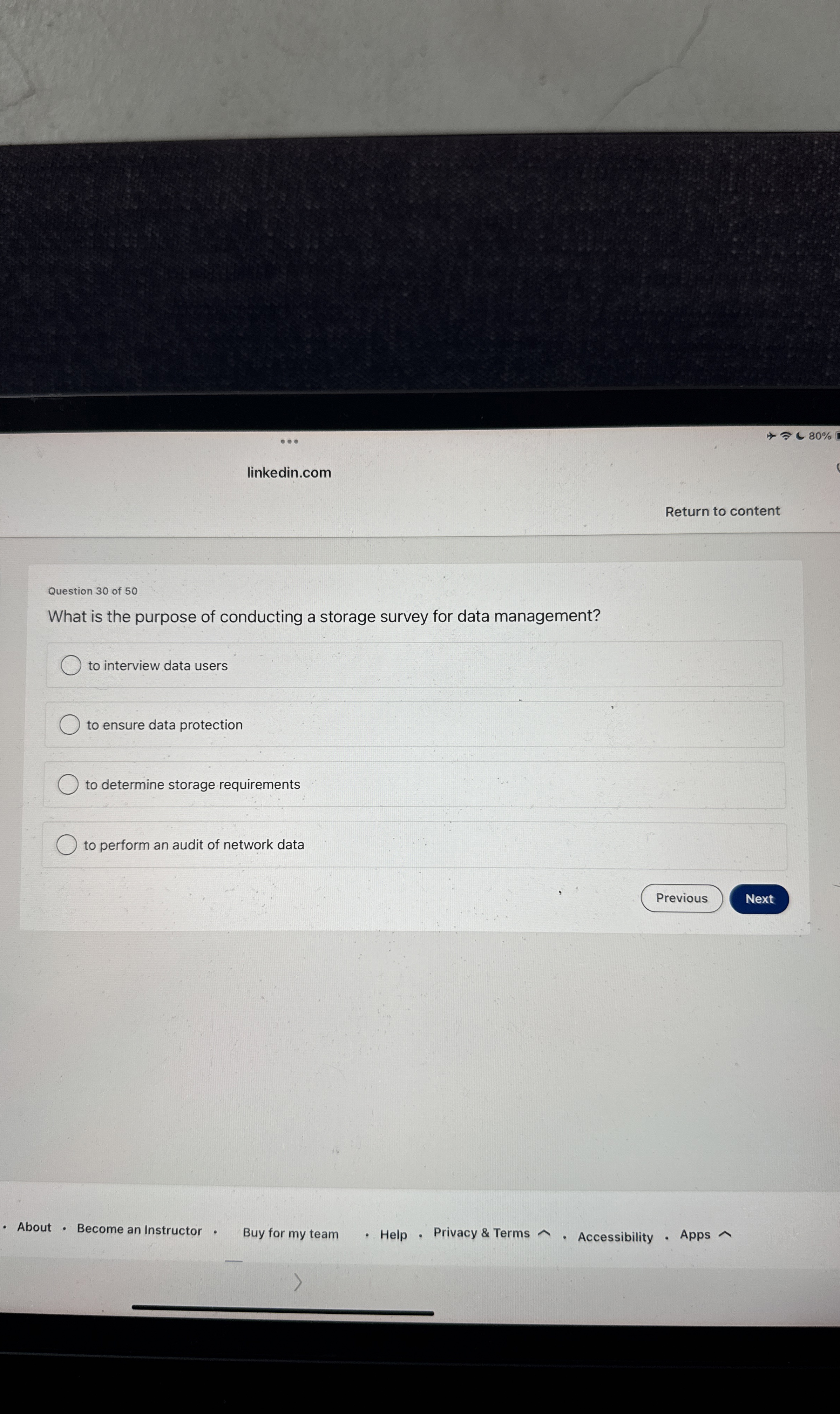 8 0 % linkedin.com Return to content Question 3 0