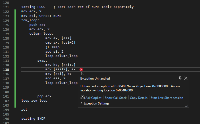 I am getting an access violation error in MASM