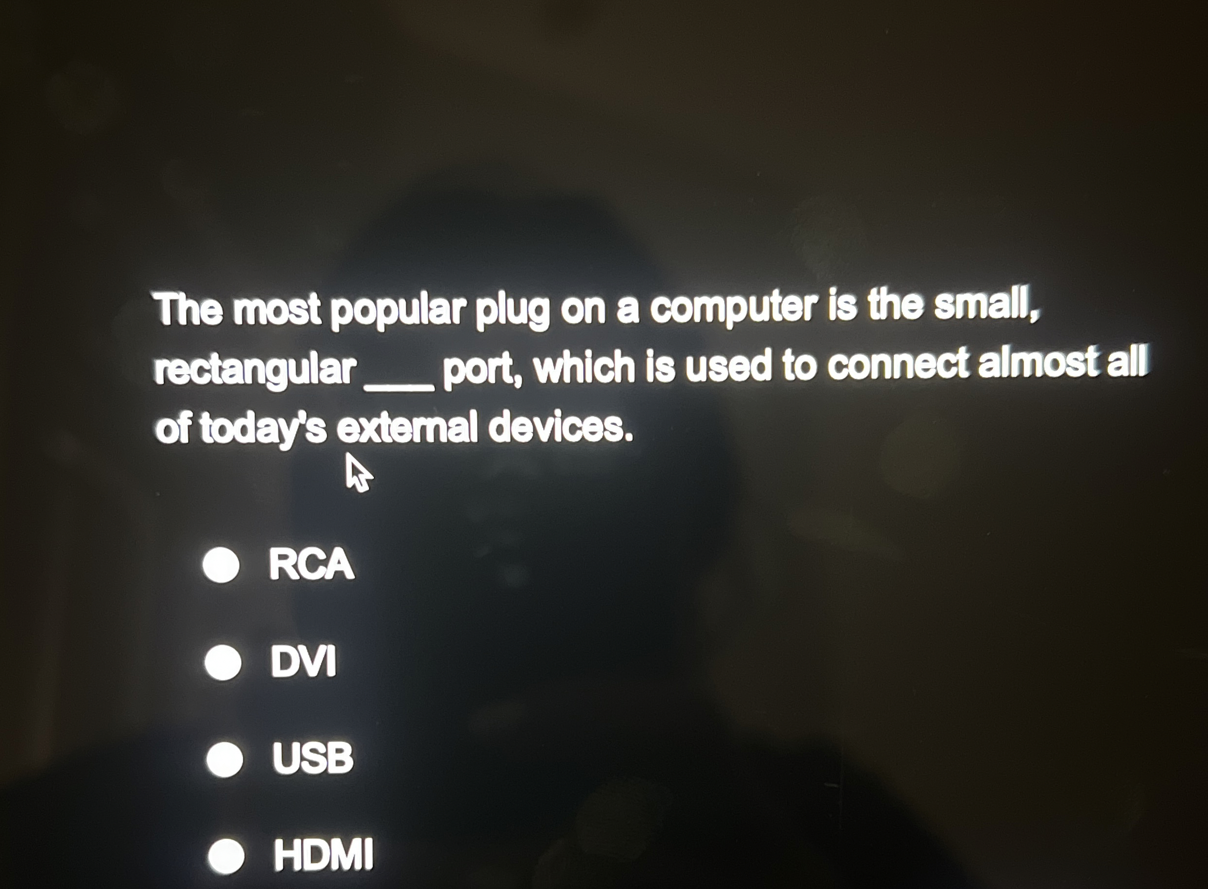 The most popular plug on a computer is the small,