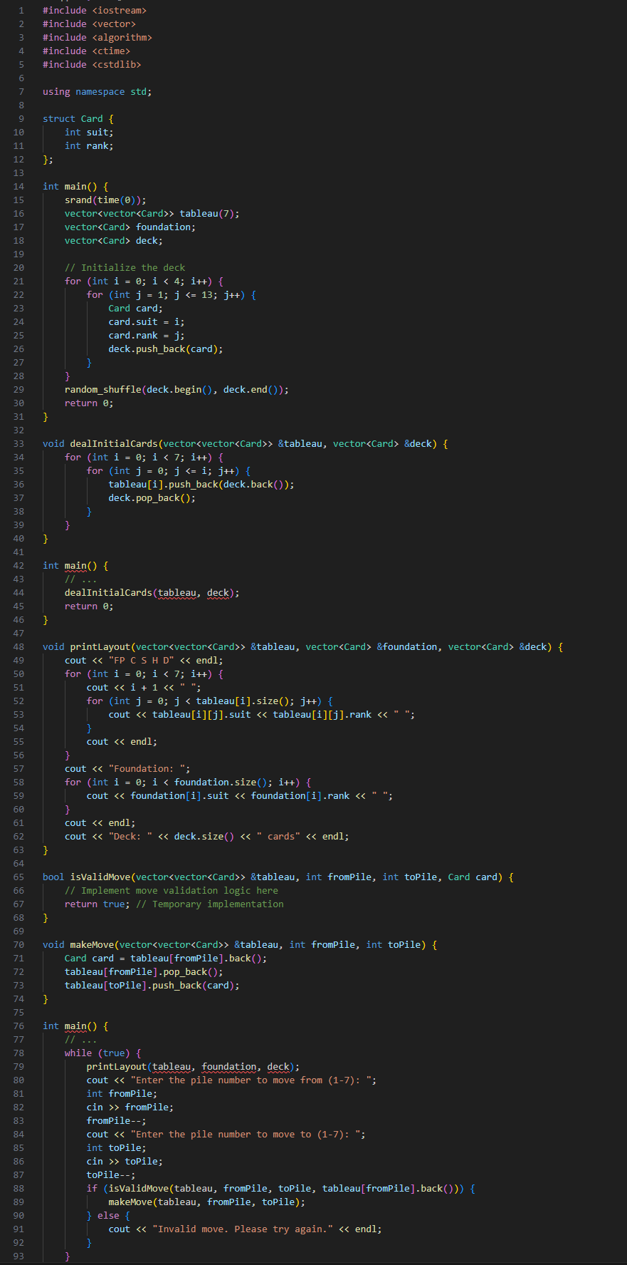 Getting errors with this code for a Solitaire