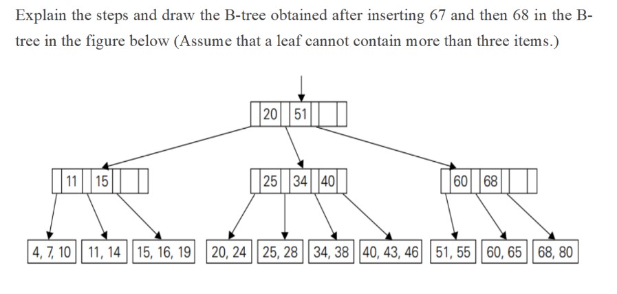 Explain the steps and draw the B - tree obtained