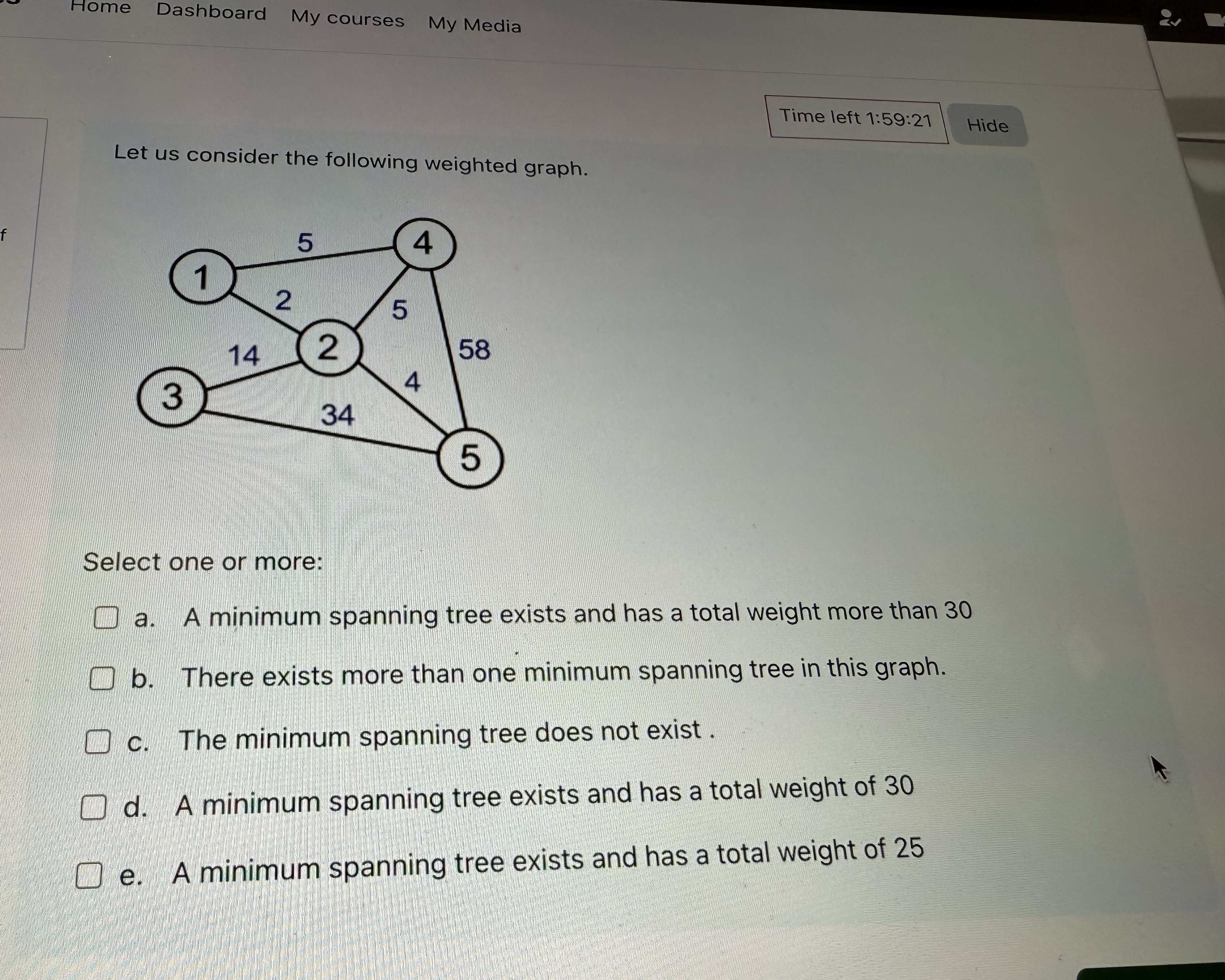 Home Dashboard My courses My Media Time left 1 :