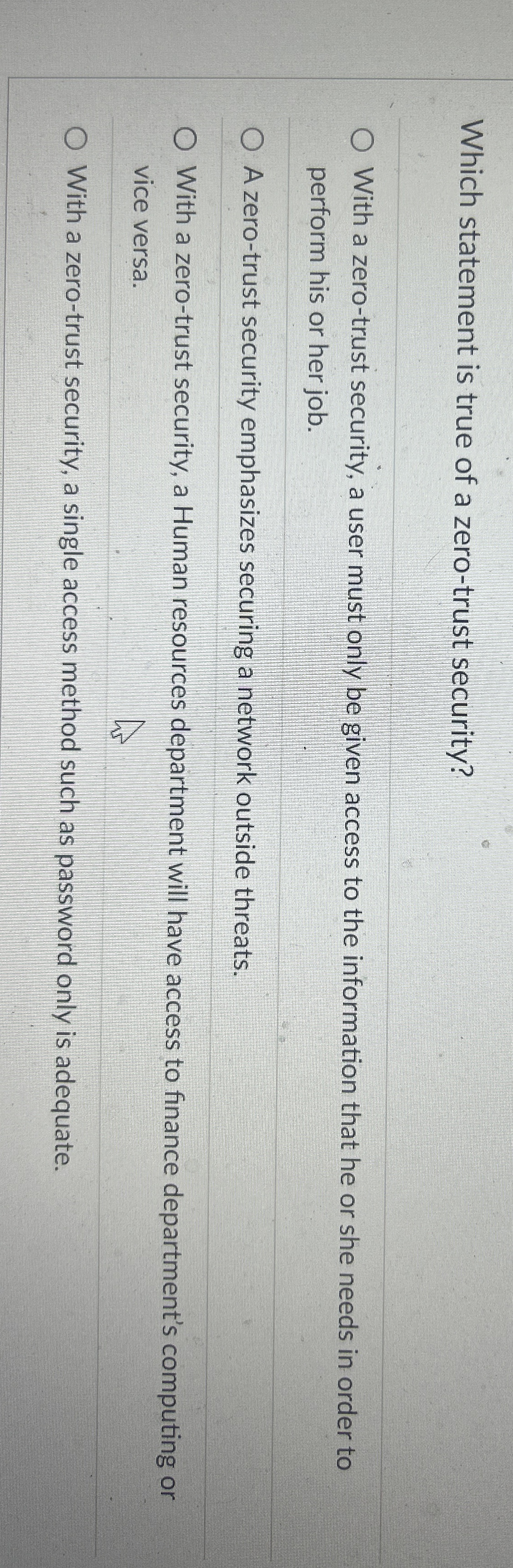 Which statement is true of a zero - trust