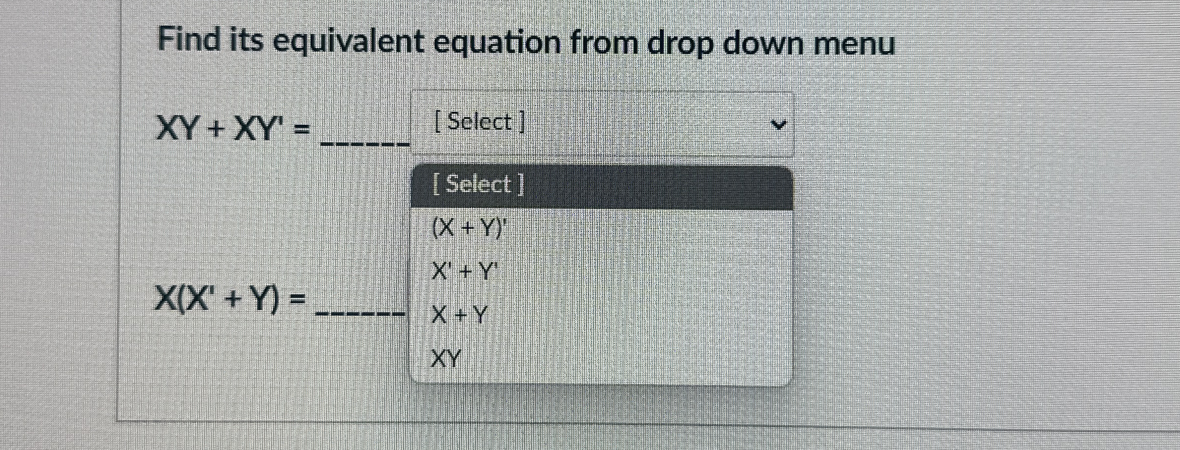 Find its equivalent equation from drop down menu