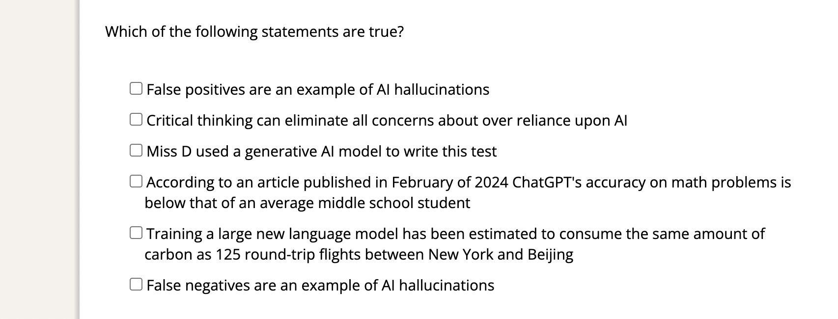 Which of the following statements are true? False