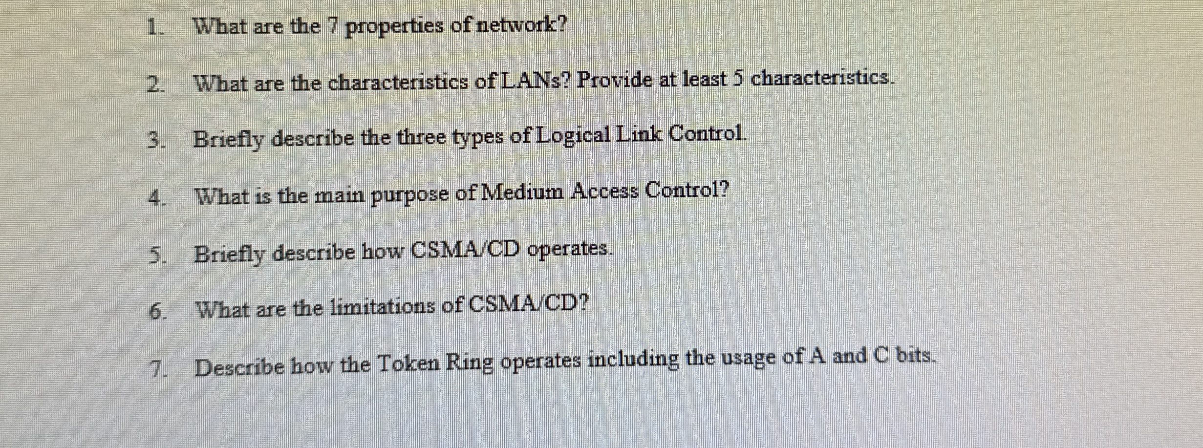 What are the 7 properties of network? What are