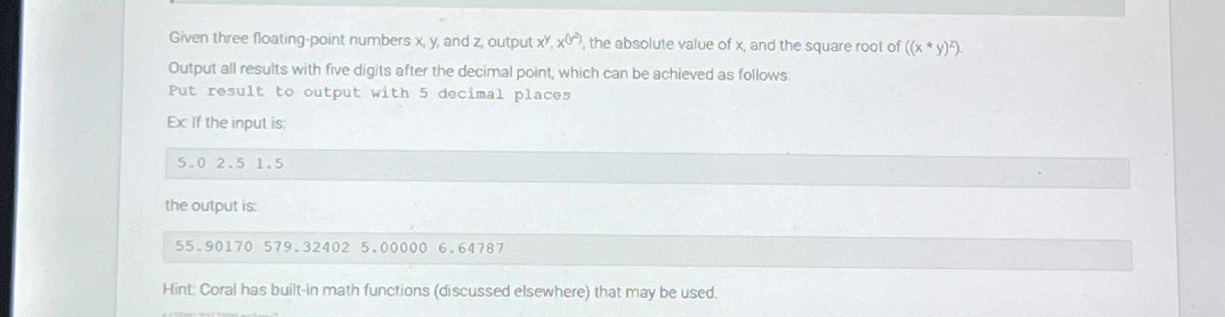 Given three floating - point numbers x , y , and