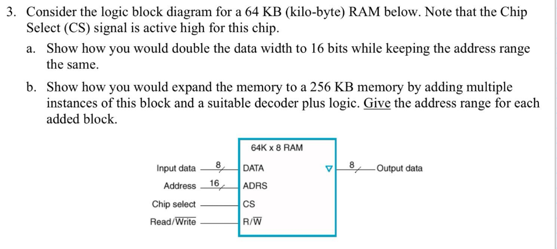 3 . Consider the logic block diagram for a 6 4 KB