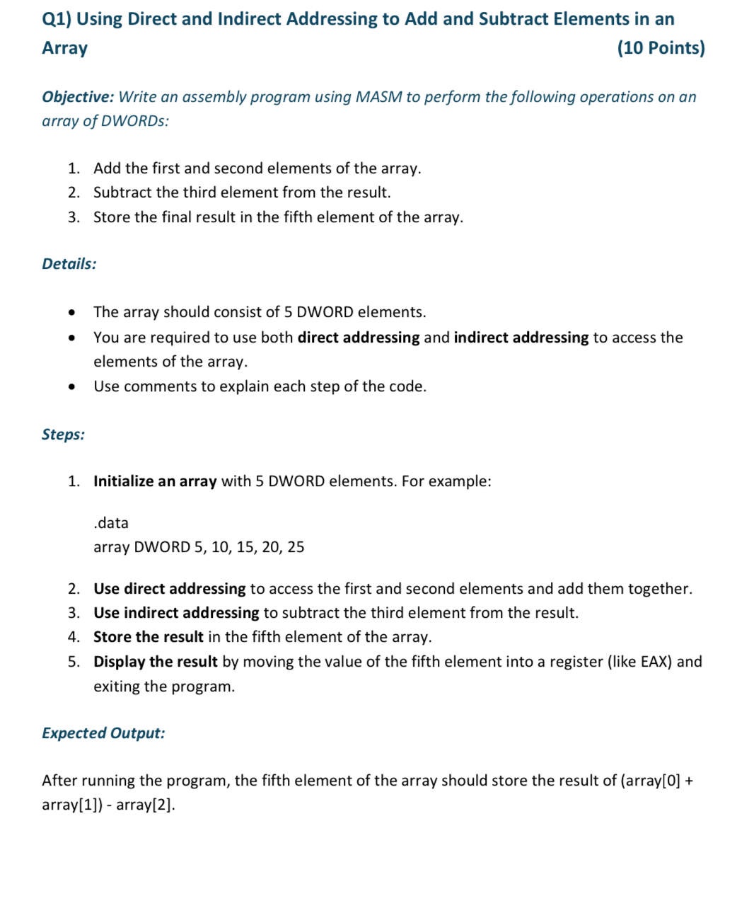 I need to solve this for using MASM ( NOT NASM )