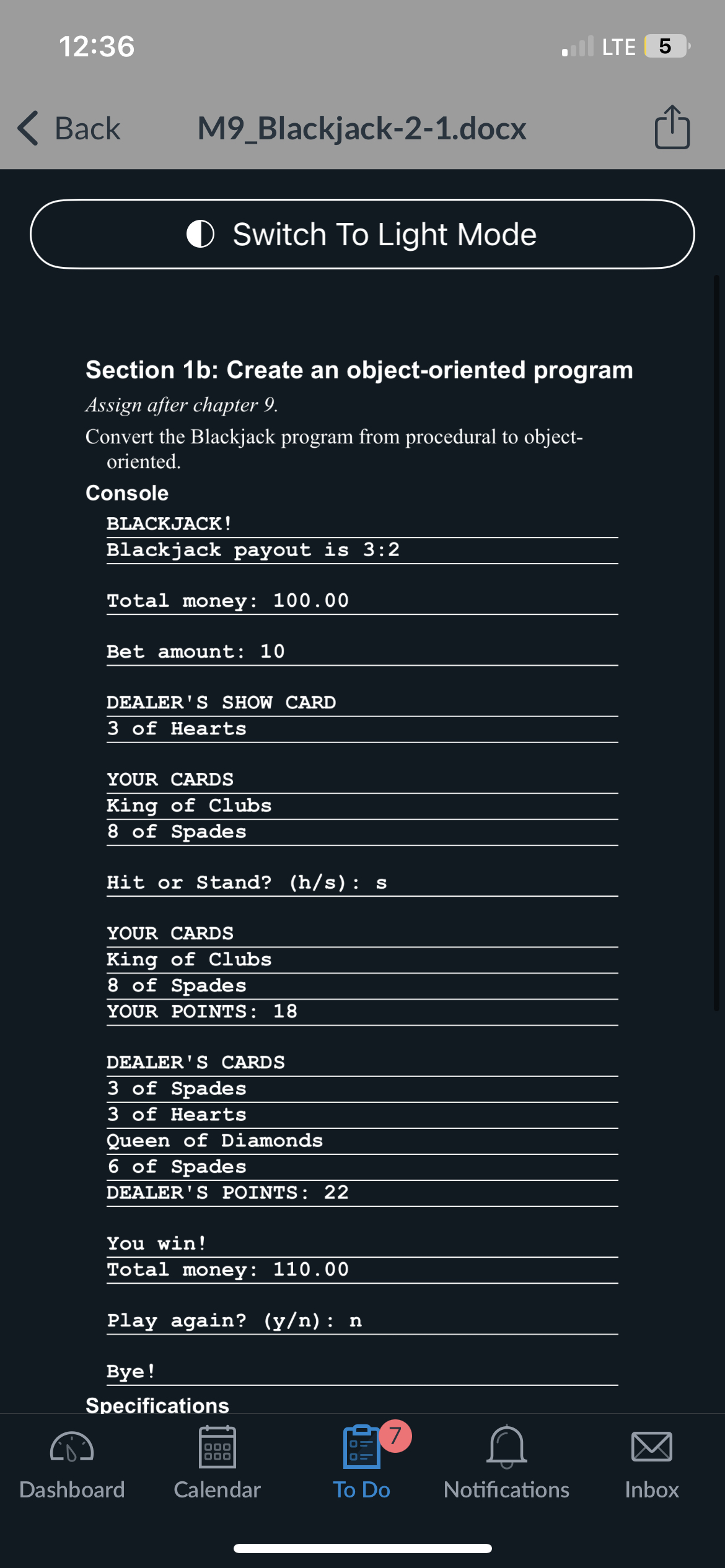 1 2 : 3 6 LTE 5 Back M 9 _ Blackjack - 2 - 1 .