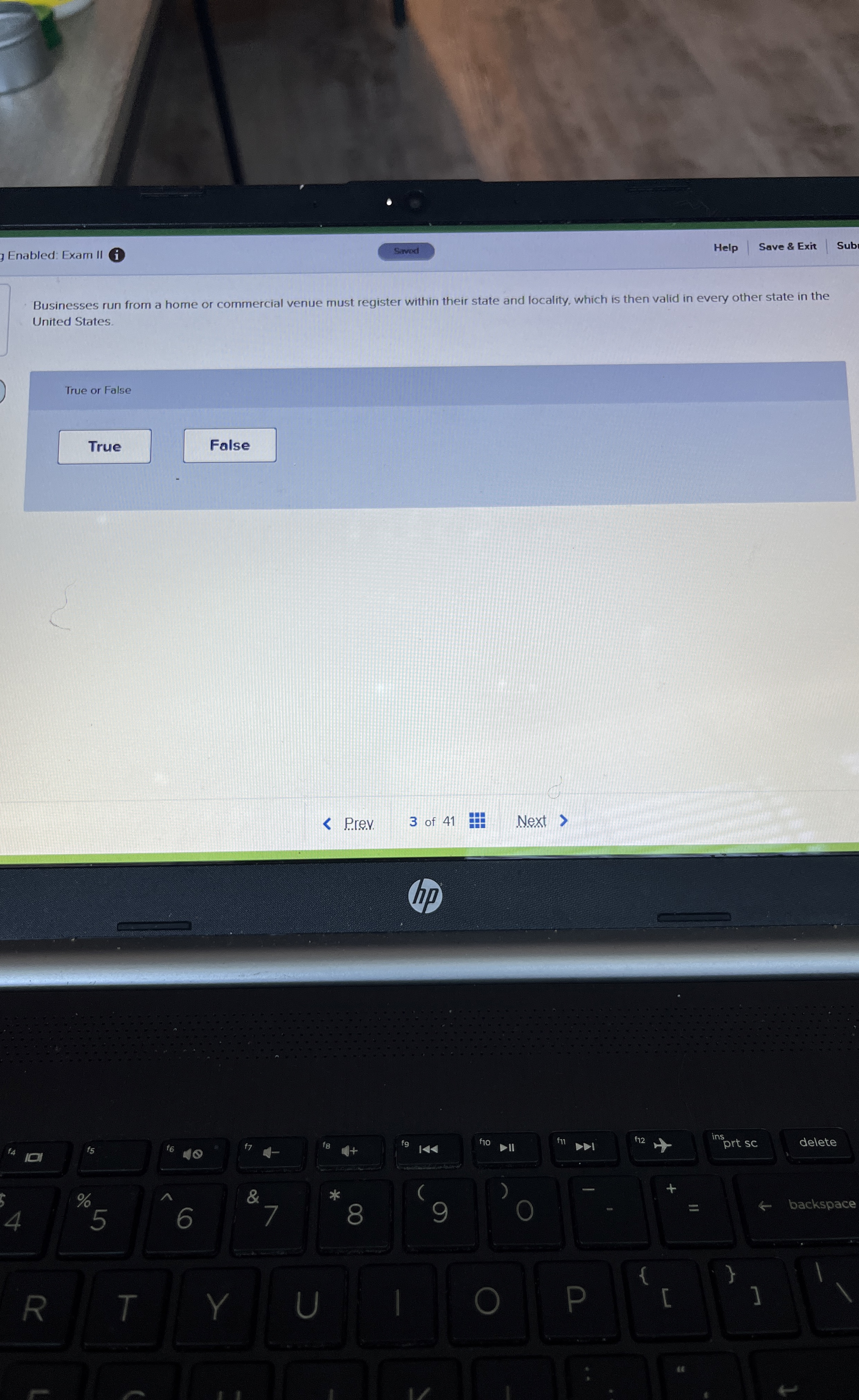 Enabled: Exam II Help Save & Exit Sub Businesses