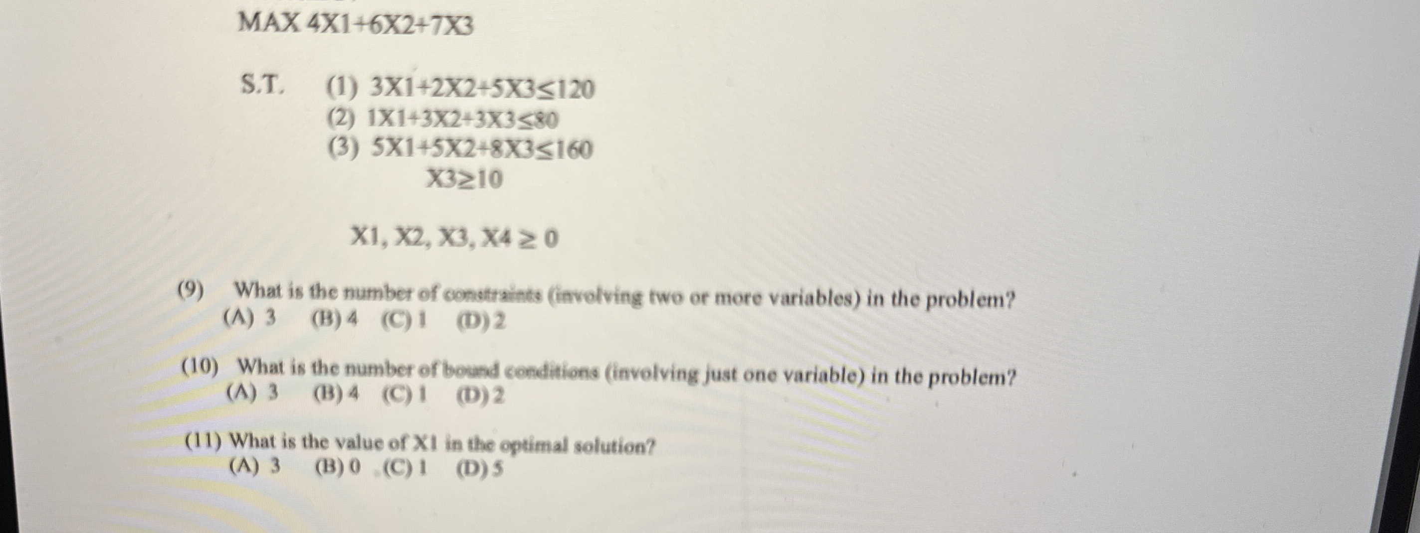 MAx 4 x 1 + 6 x 2 + 7 x 3 S . T . ( 1 ) 3 1 + 2 2