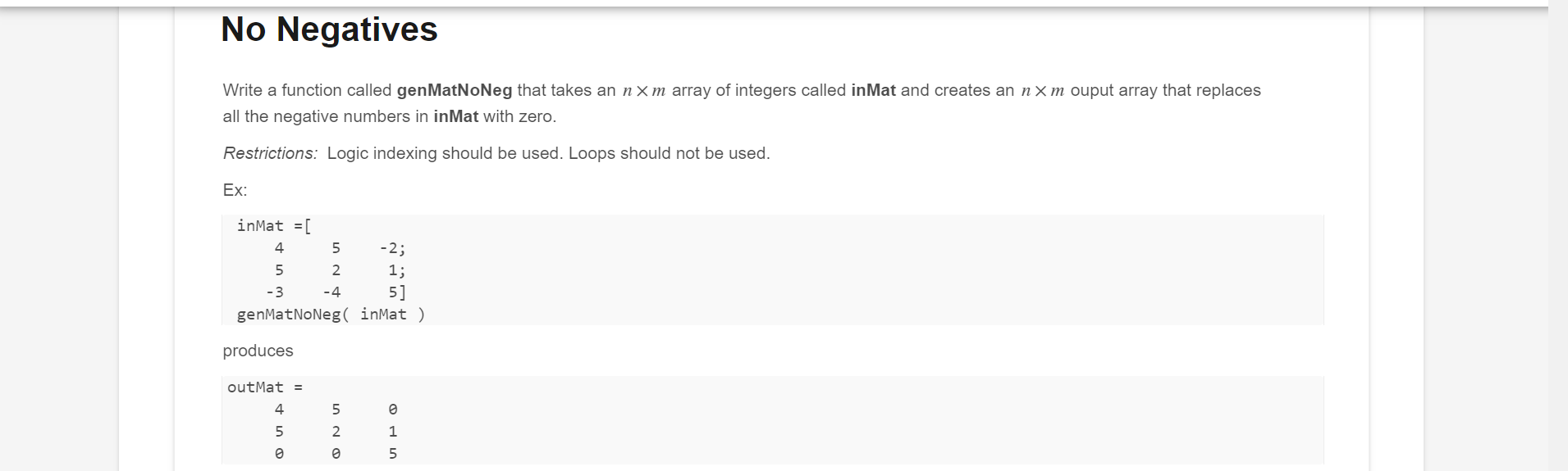 No Negatives Write a function called genMatNoNeg